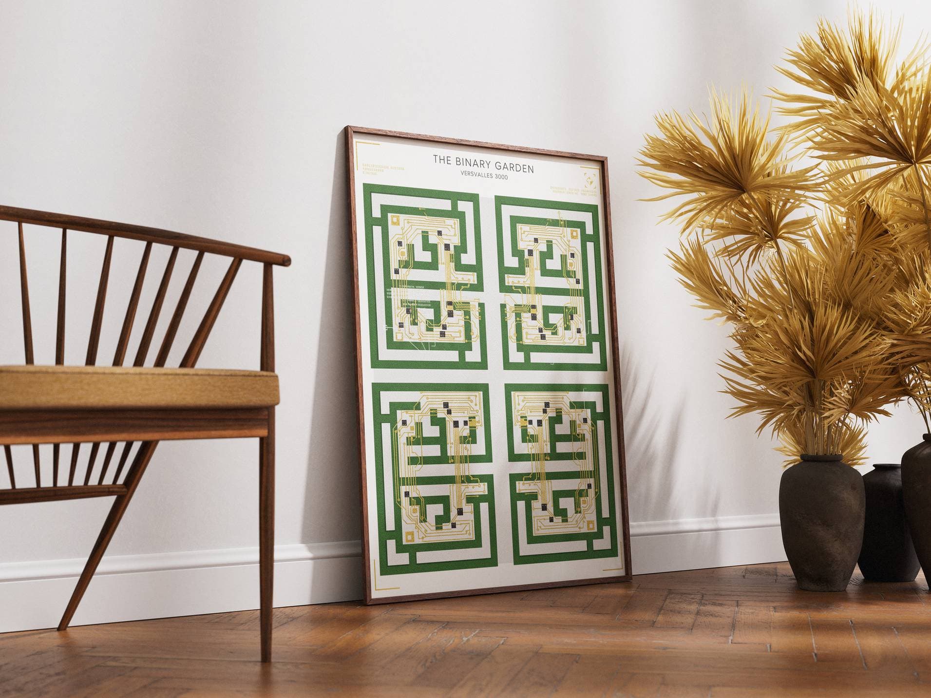 The Binary Garden Versailles 3000 Print - Golden Circuit Board Labyrinth & Royal Garden Poster - Futurism Landscape Wall Decor view 2