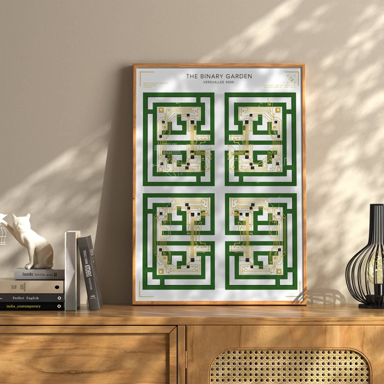 The Binary Garden Versailles 3000 Print - Golden Circuit Board Labyrinth & Royal Garden Poster - Futurism Landscape Wall Decor view 4