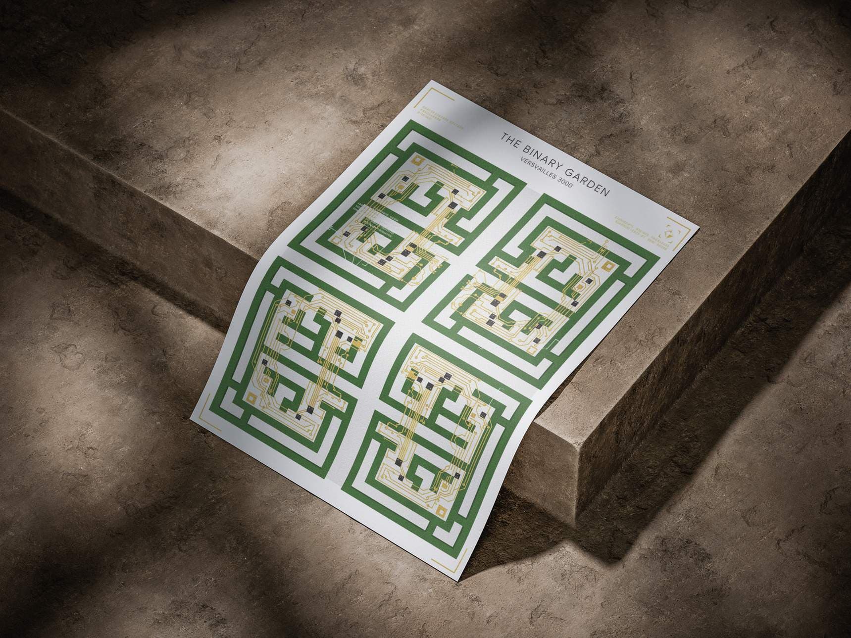 The Binary Garden Versailles 3000 Print - Golden Circuit Board Labyrinth & Royal Garden Poster - Futurism Landscape Wall Decor view 6