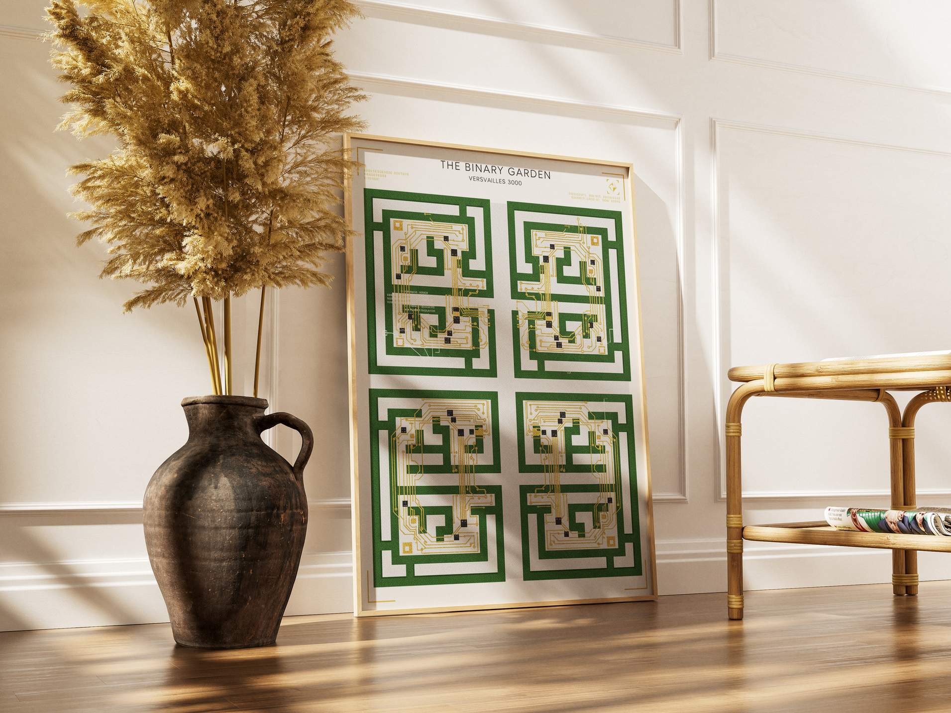 The Binary Garden Versailles 3000 Print - Golden Circuit Board Labyrinth & Royal Garden Poster - Futurism Landscape Wall Decor view 7