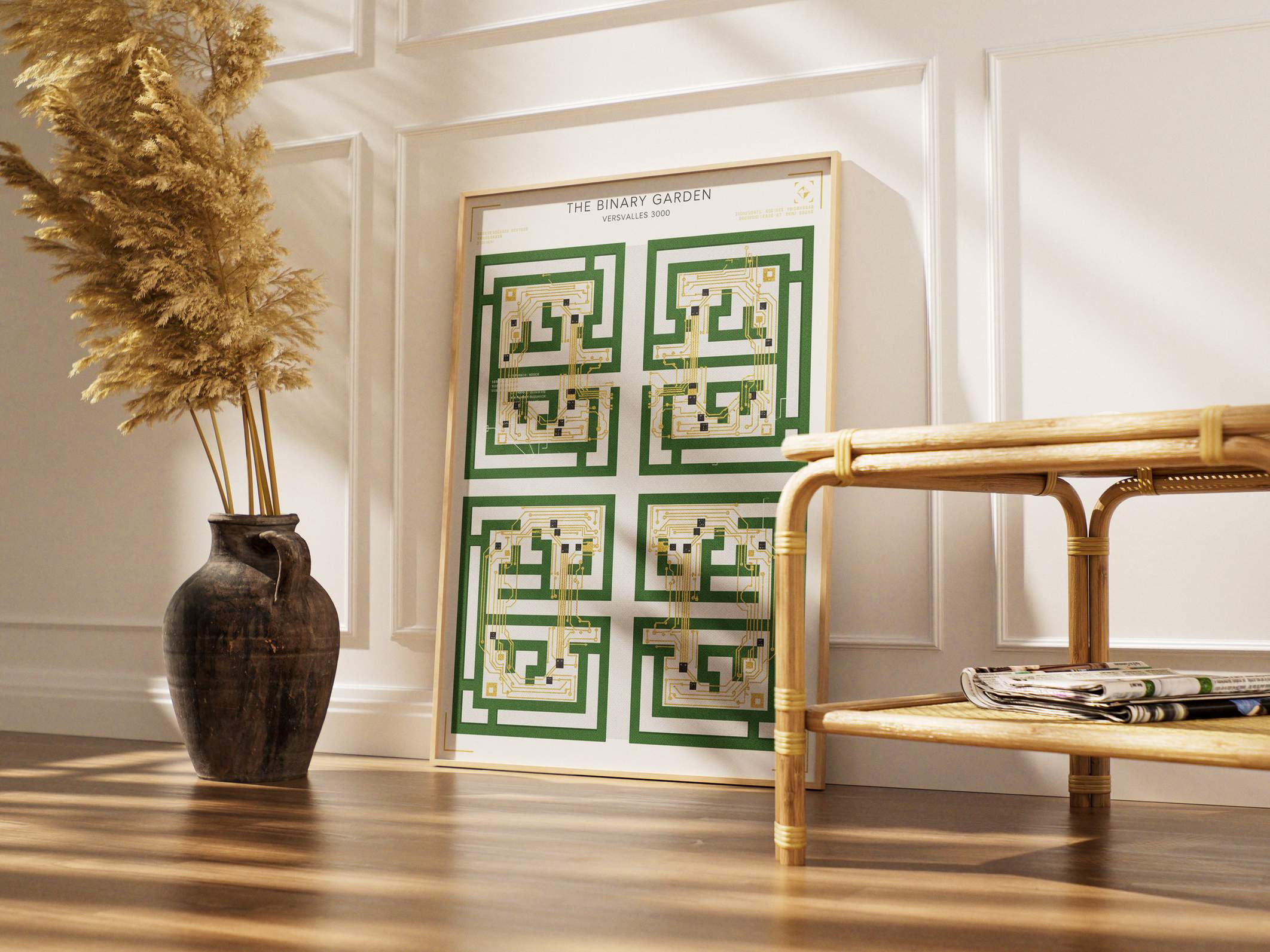 The Binary Garden Versailles 3000 Print - Golden Circuit Board Labyrinth & Royal Garden Poster - Futurism Landscape Wall Decor view 8