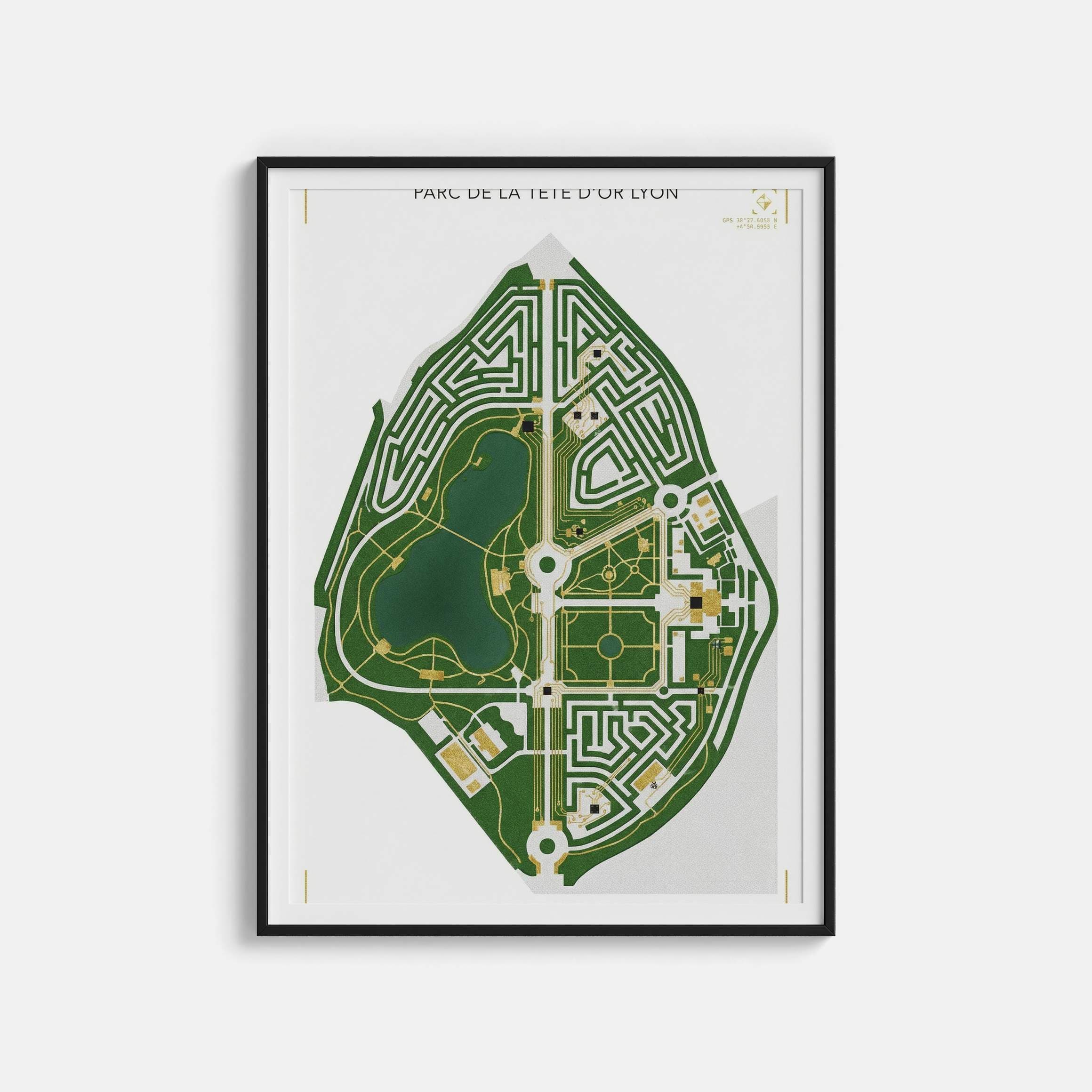 Parc de la Tête d'Or Lyon Art Print - Botanical Labyrinth & Organic City Map Poster - Urban Greenery Wall Decor & Lyon City Souvenir view 1